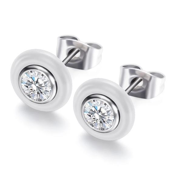 Boutique Other - NEW White Solitaire Diamond Ceramic Stud Earrings